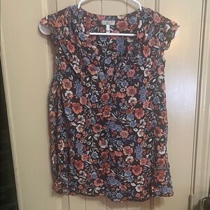 Joie Black Floral Blouse with Cap Sleeves